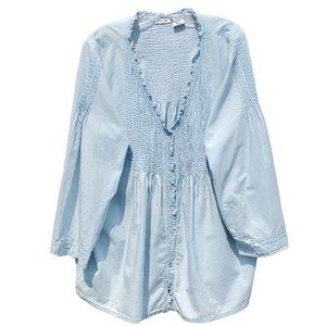 Cool cotton Blue pleated ruffled TUNIC 26W 4X 5X